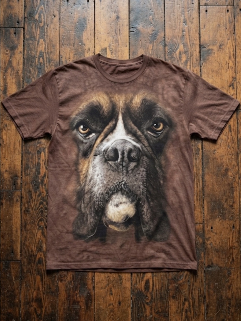 Boxer Dog Face Graphic T-Shirt - Brown